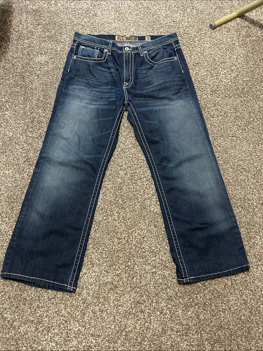 BKE Men's Dark Blue Relaxed Straight Jeans